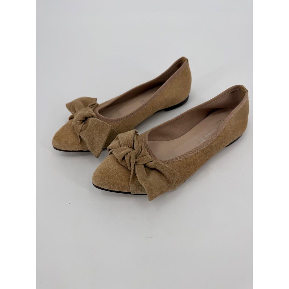 Avellini Tan Suede Pointed Toe Bow Ballet Flats Made in Italy Womens Size 37